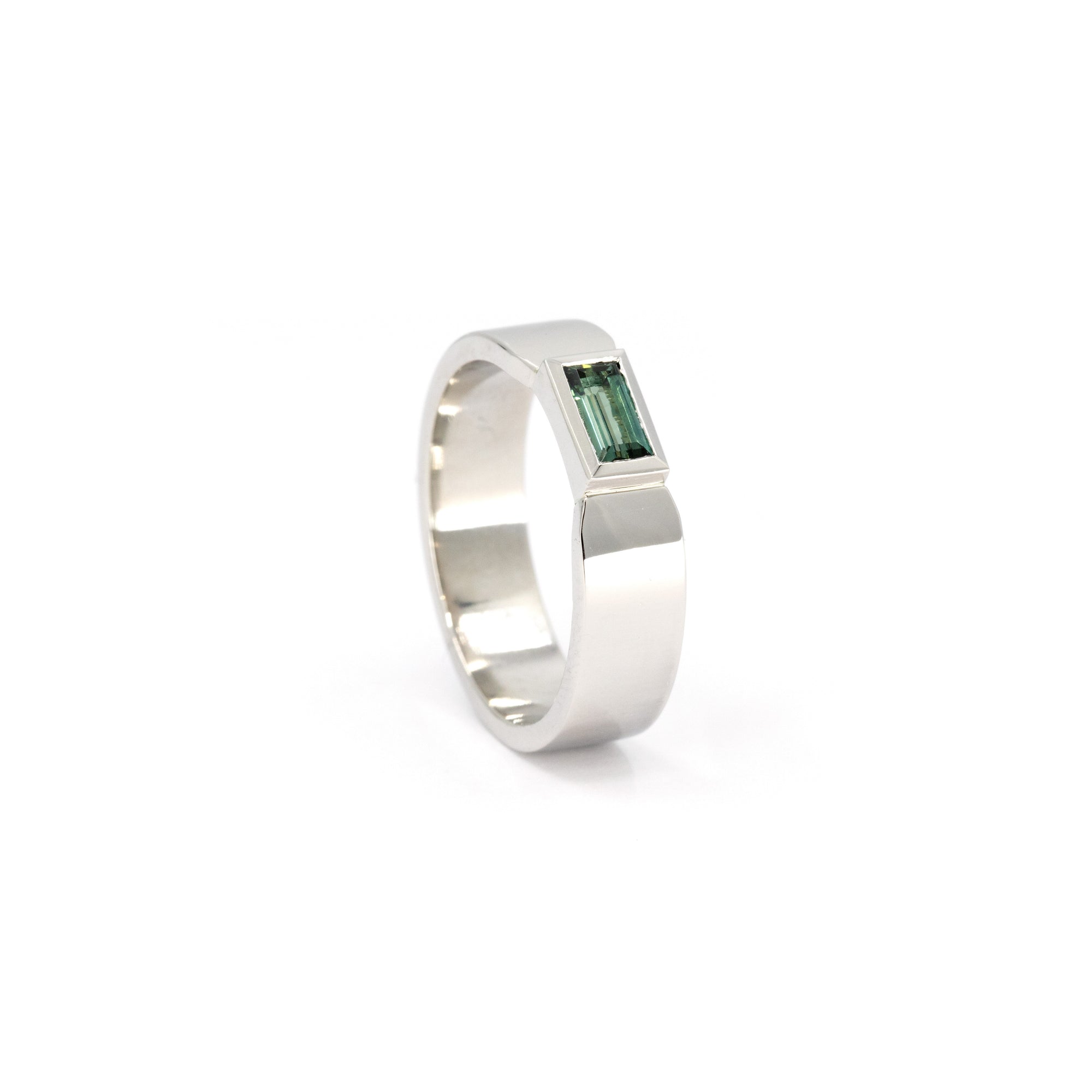 Platinum Men Baguette Teal Sapphire