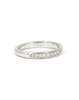 Custom bridal platinum band with pinch detail and diamonds, designed and made by Bena Jewelry in Montreal, Canada.