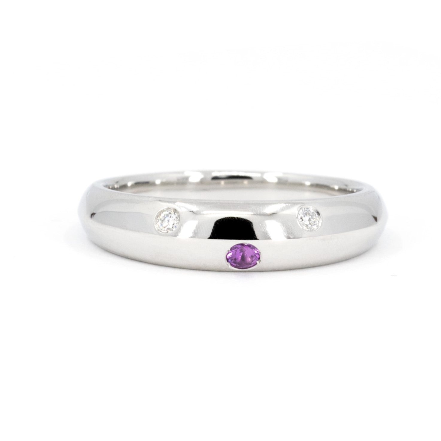Platium Men Wedding Band Pink Sapphire & Diamond Bezel Setting