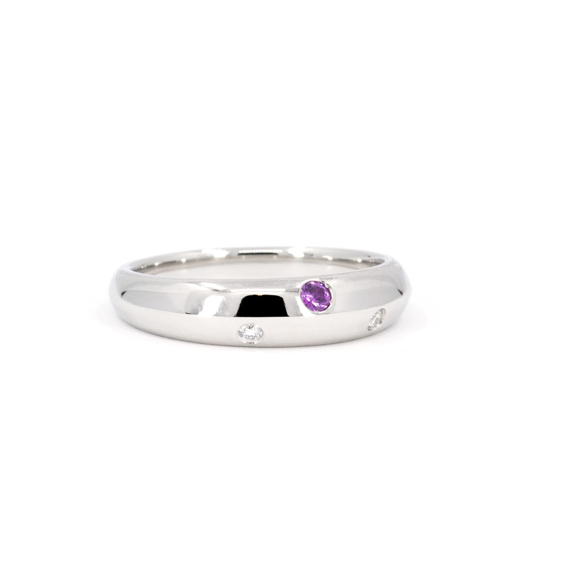Platium Men Wedding Band Pink Sapphire & Diamond Bezel Setting