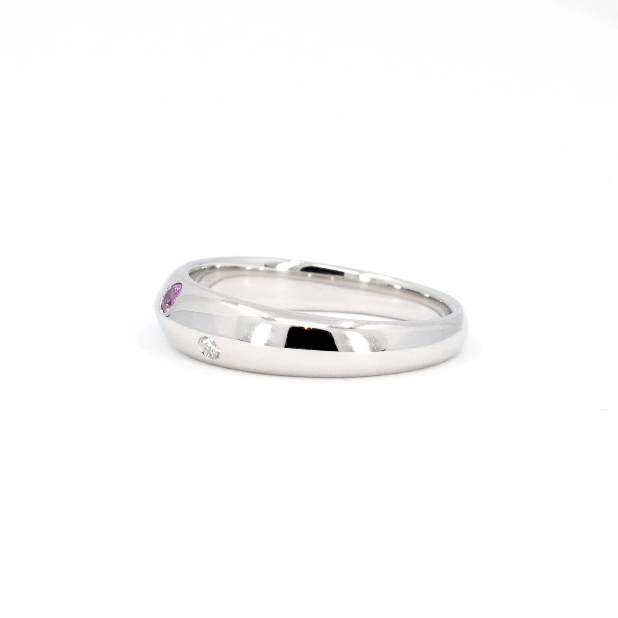 Platium Men Wedding Band Pink Sapphire & Diamond Bezel Setting