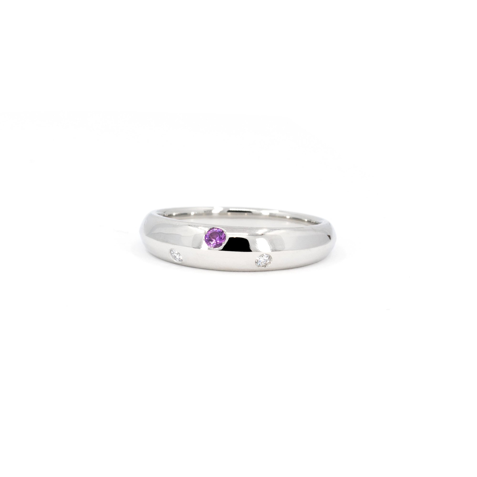 Platium Men Wedding Band Pink Sapphire & Diamond Bezel Setting