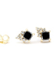 PRINCESS BLACK DIAMOND STUDS | Yellow Gold
