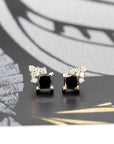 PRINCESS BLACK DIAMOND STUDS | Yellow Gold