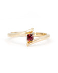 Kink Princess Cut Ruby Ring in yellow gold, handcrafted in Montreal by Bena Jewelry – A bold and modern engagement ring.