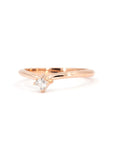 Rose gold diamond ring with curved band, featuring an Asscher-cut diamond on a white background, edgy design by Bena Jewelry.