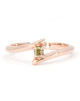 Kink Yellow Diamond Ring by Bena Jewelry, crafted in rose gold with a natural cushion-cut yellow diamond, displayed on a white background. Handmade in Montreal.