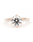 Six Claws Round Diamond Rose Gold Engagement Ring