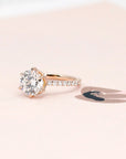 Six Claws Round Diamond Rose Gold Engagement Ring