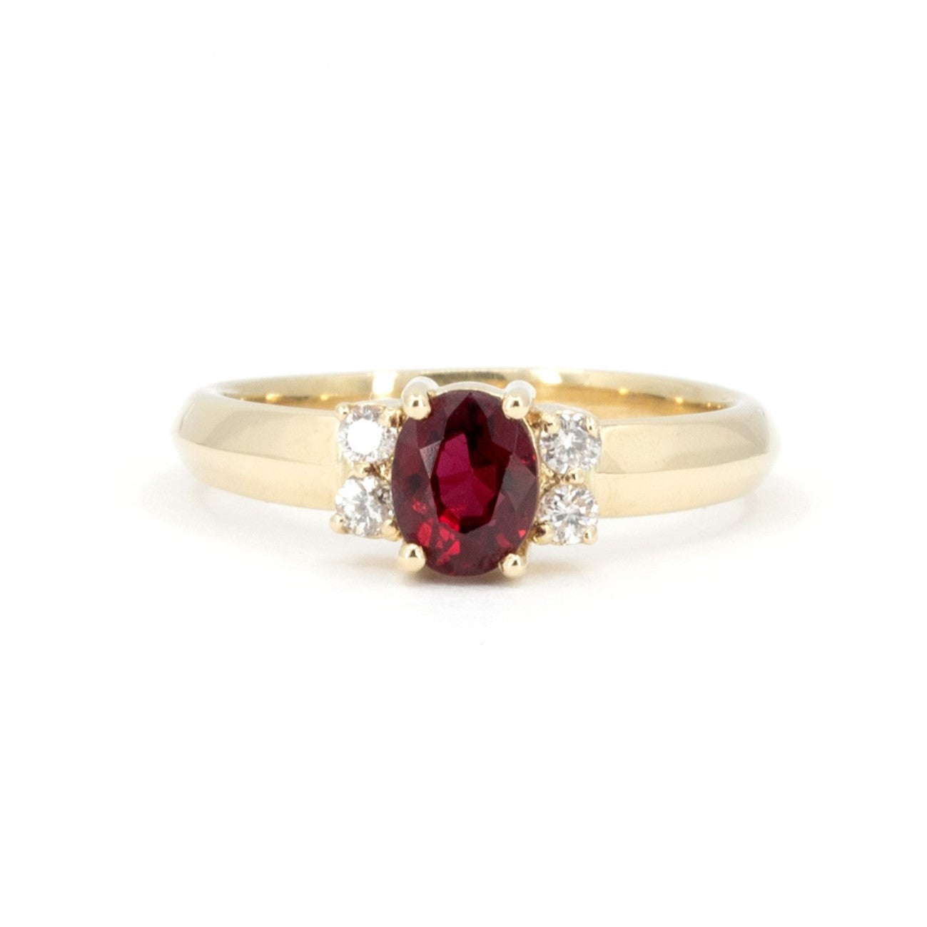 Oval Shape Ruby & Diamond Yellow Gold Ring