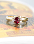 Oval Shape Ruby & Diamond Yellow Gold Ring