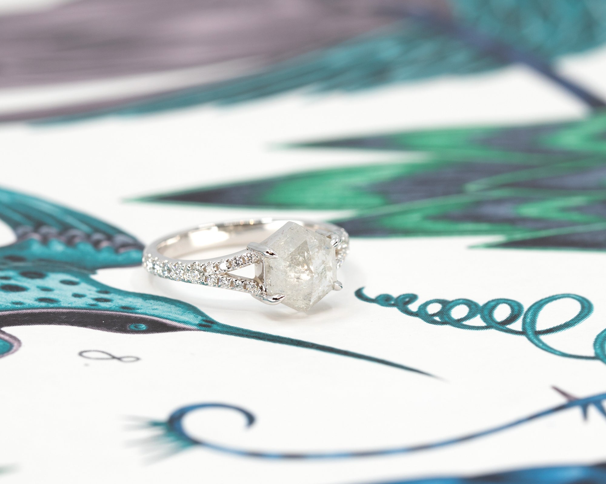 HEXAGONAL SALT & PEPPER DIAMOND | White Gold Ring