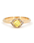 SOLAR YELLOW ASSCHER & BROW DIAMOND HALO | Yellow Gold Ring