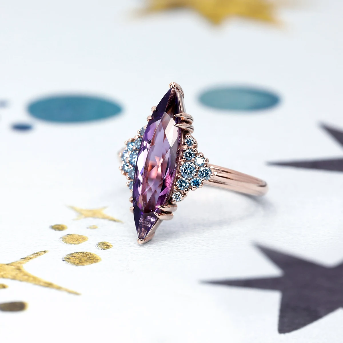COCKTAIL MARQUISE AMETHYST & BLUE DIAMOND | Rose Gold Ring