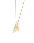 Side view of the Edgy Pyramidal Pendant in yellow gold with diamonds, highlighting the geometric triangular lines and luxurious sparkle, against a white background by Bena Jewelry.