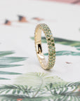 WEDDING BAND | DOUBLE ROW GREEN Diamond | Yellow Gold Ring