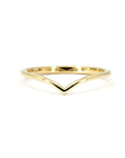 V-shaped yellow gold wedding band by Bena Jewelry, minimalist and modern, displayed on a white background.
