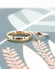 Yellow gold weding band match with men ring and women bridal fine jewelry made in Montreal, Canada, by Bena Jewelry.