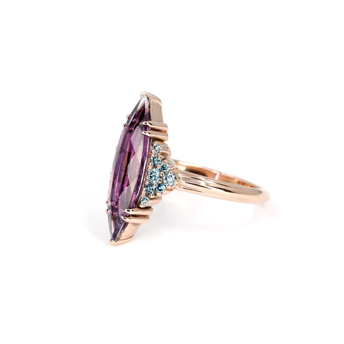 COCKTAIL MARQUISE AMETHYST & BLUE DIAMOND | Rose Gold Ring