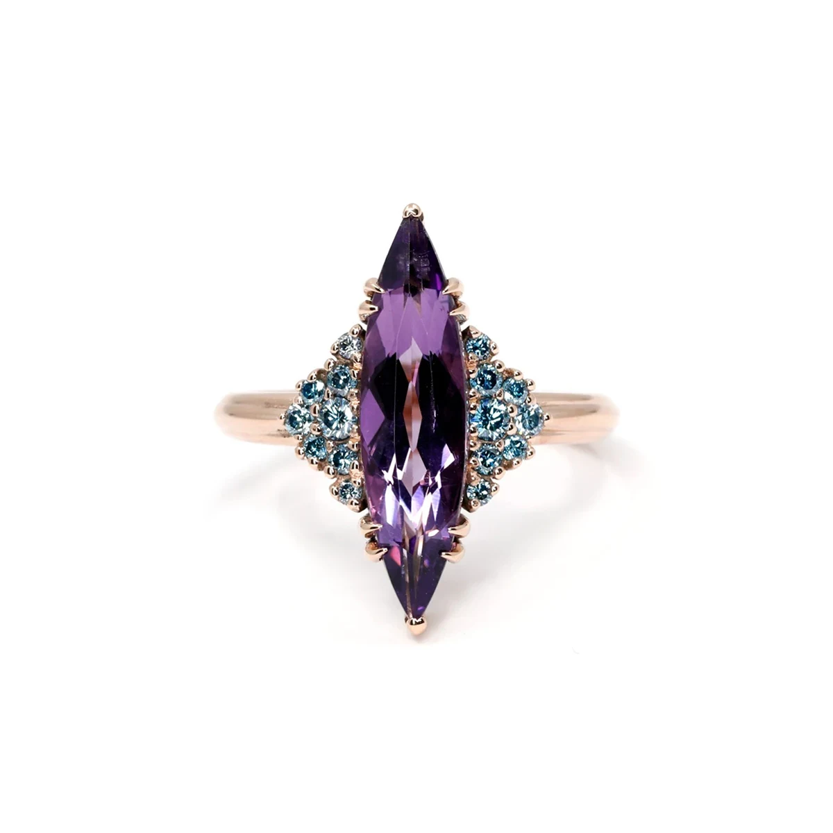 COCKTAIL MARQUISE AMETHYST & BLUE DIAMOND | Rose Gold Ring