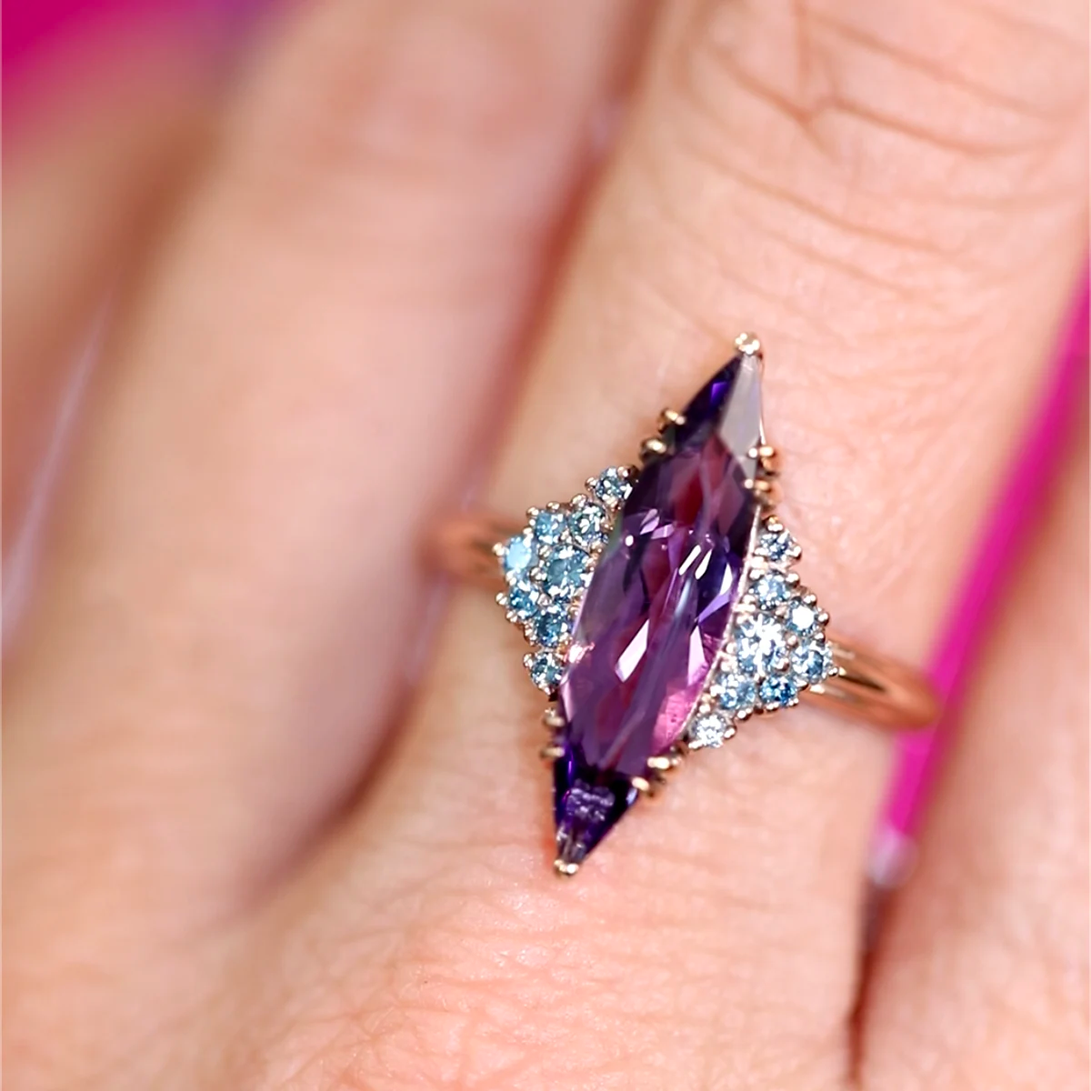 COCKTAIL MARQUISE AMETHYST & BLUE DIAMOND | Rose Gold Ring