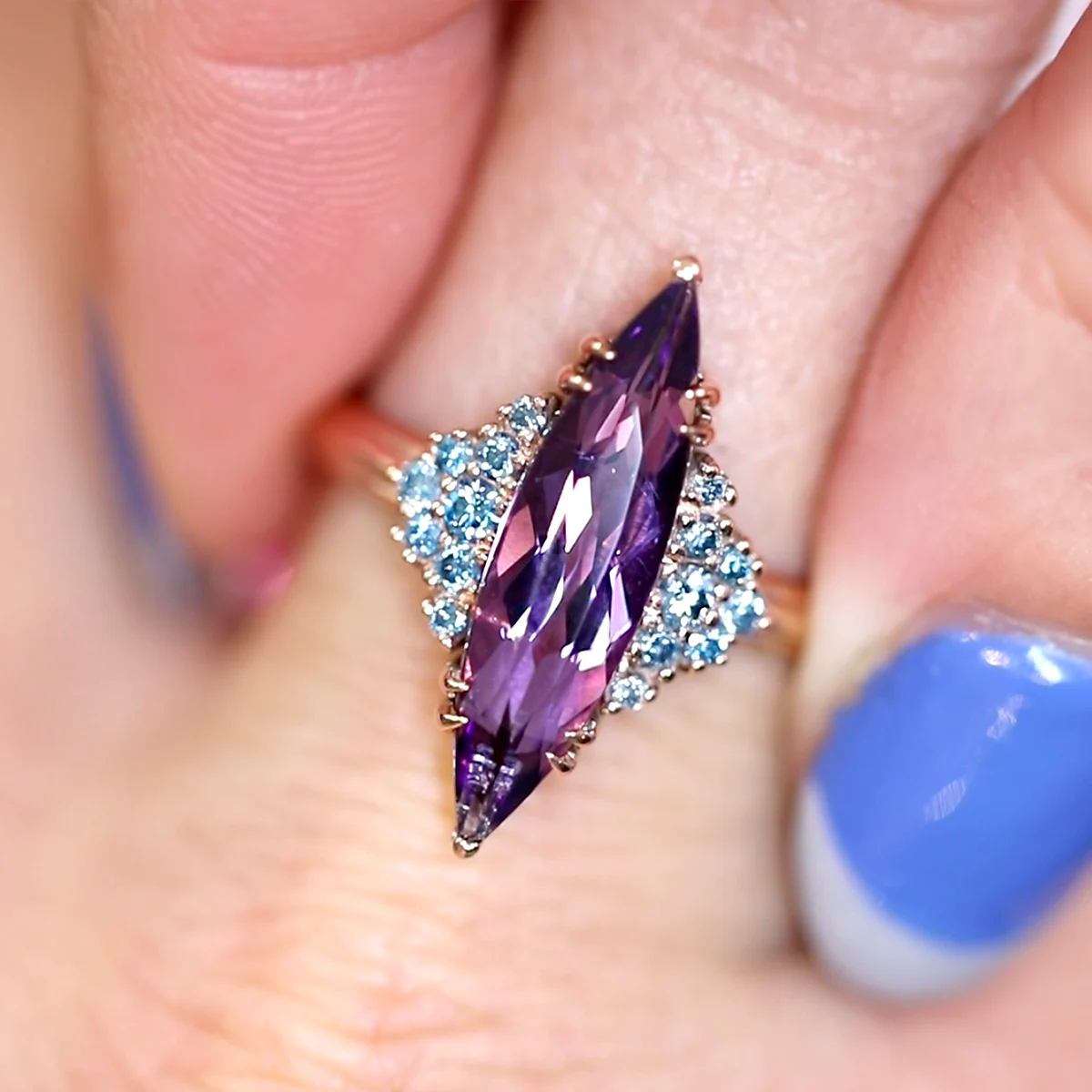 COCKTAIL MARQUISE AMETHYST & BLUE DIAMOND | Rose Gold Ring