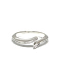 Front view of Kink Ring in White Gold – A modern open-ended white gold ring with a sleek, minimalist design, handcrafted by Bena Jewelry in Montreal.