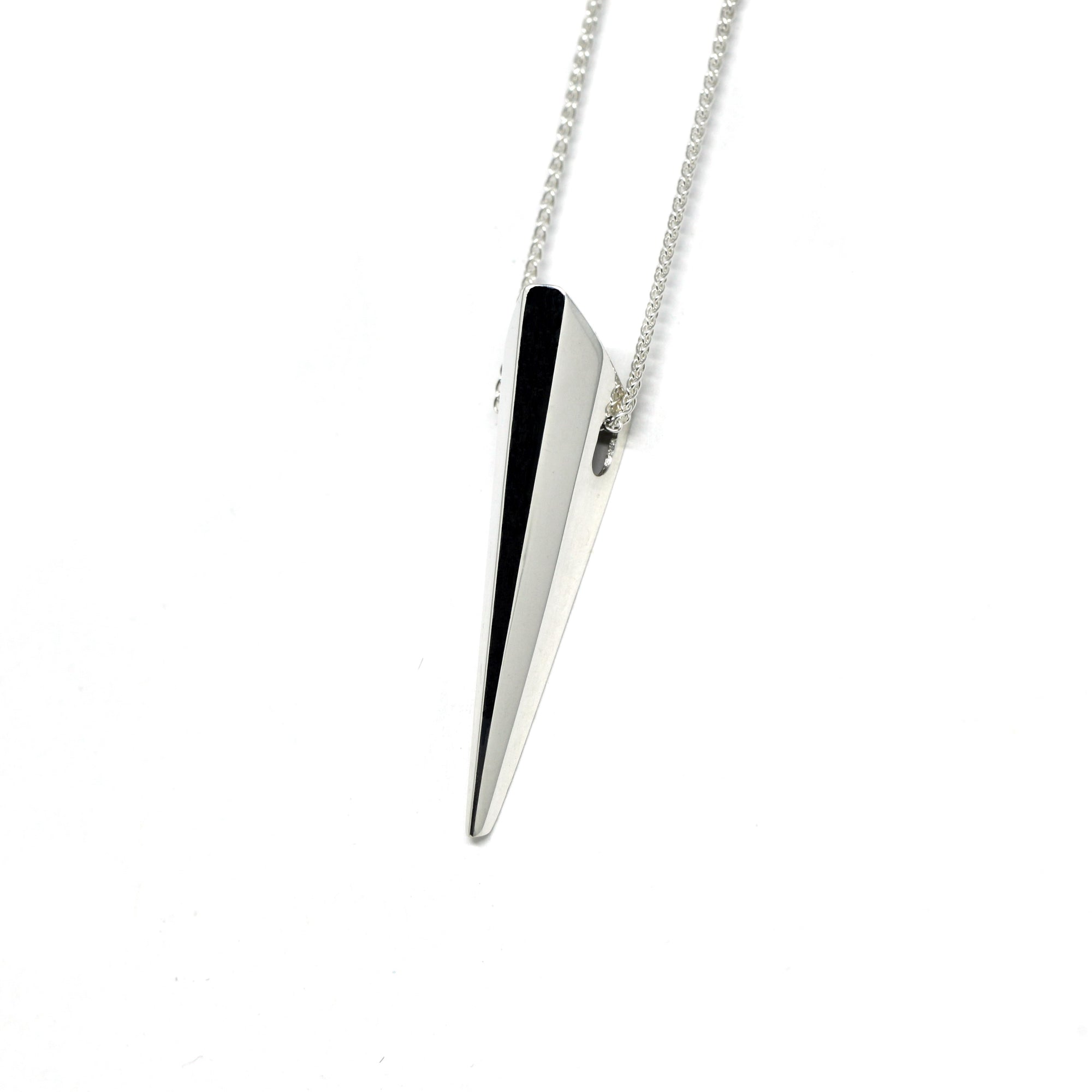 Pike Pendant in White Gold by Bena Jewelry, Montreal – A sleek and elongated gold pendant with a bold, architectural design, crafted for modern elegance.
