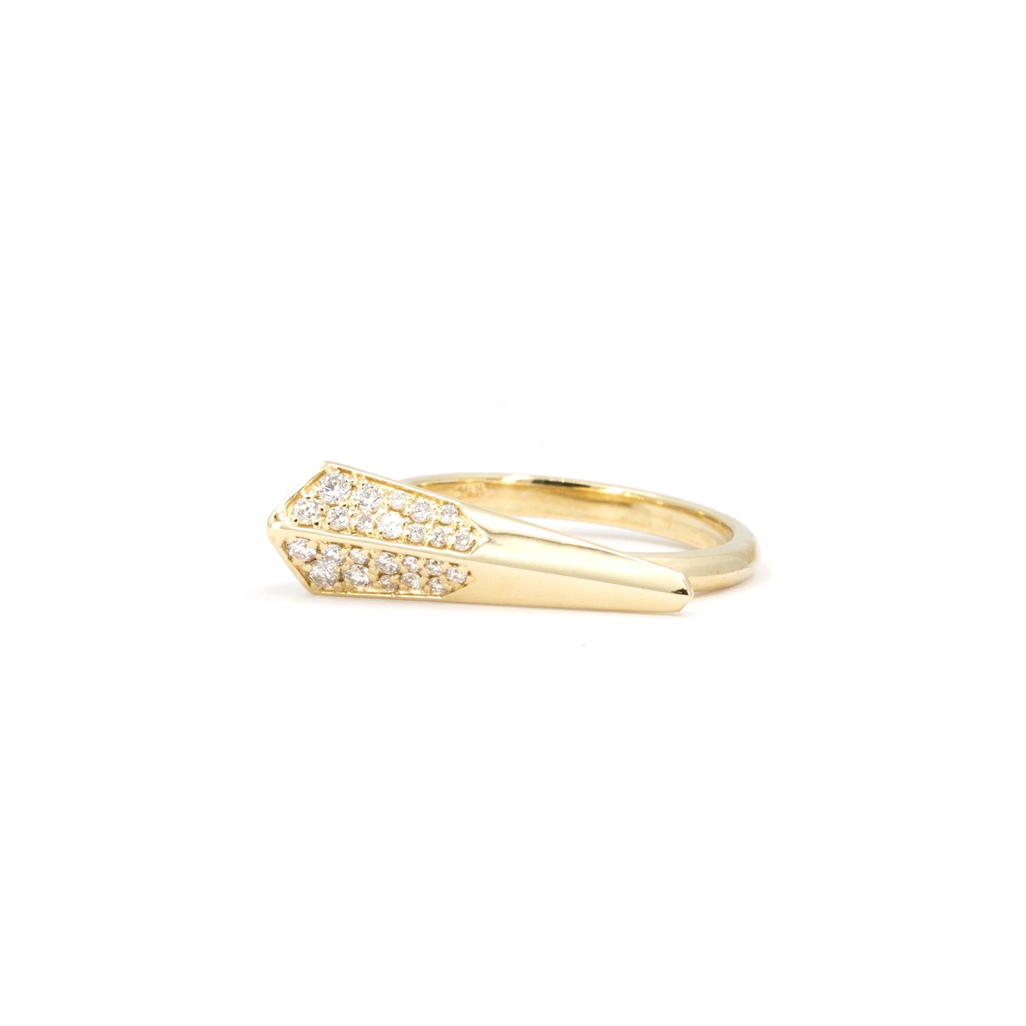 Diamond Spine Ring in yellow gold with sparkling diamonds, edgy unisex design by Bena Jewelry from the Fancy Edgy collection.