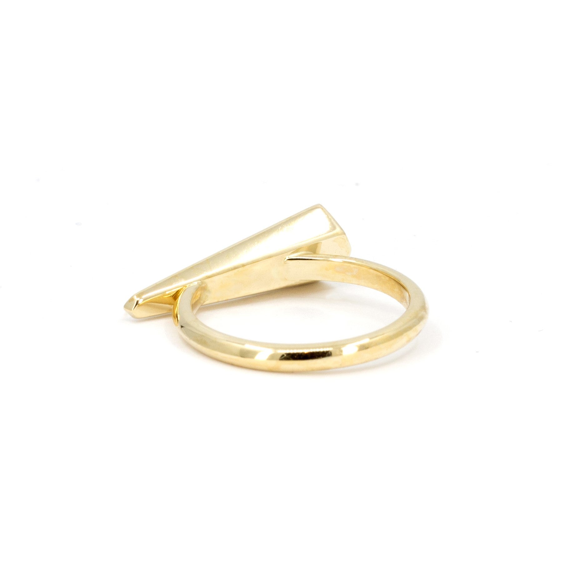 Back view of a bold yellow gold and diamond ring with unique design, crafted in Canada by Montreal-based designer Bena Jewelry.