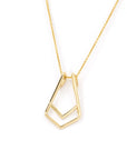A modern jewelry solution: gold ring holder pendant in natural light – High-polish gold reflecting soft light, showcasing the elegant yet bold aesthetic of this designer piece.