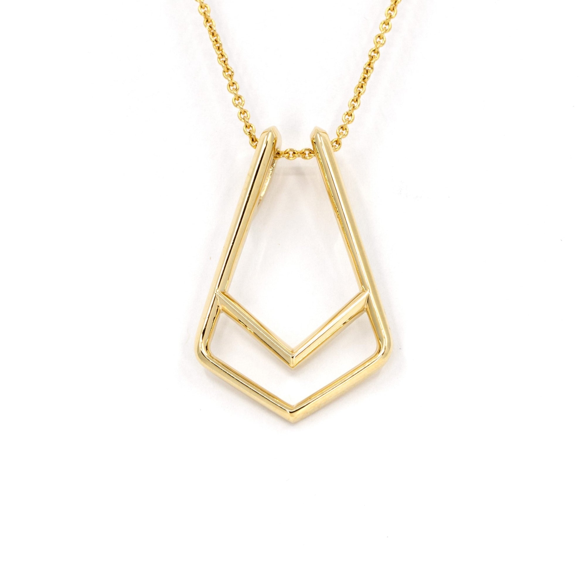 Ring Holder Pendant in Yellow Gold on white background – A modern and sleek pendant designed to hold a ring, crafted by Bena Jewelry in Montreal.