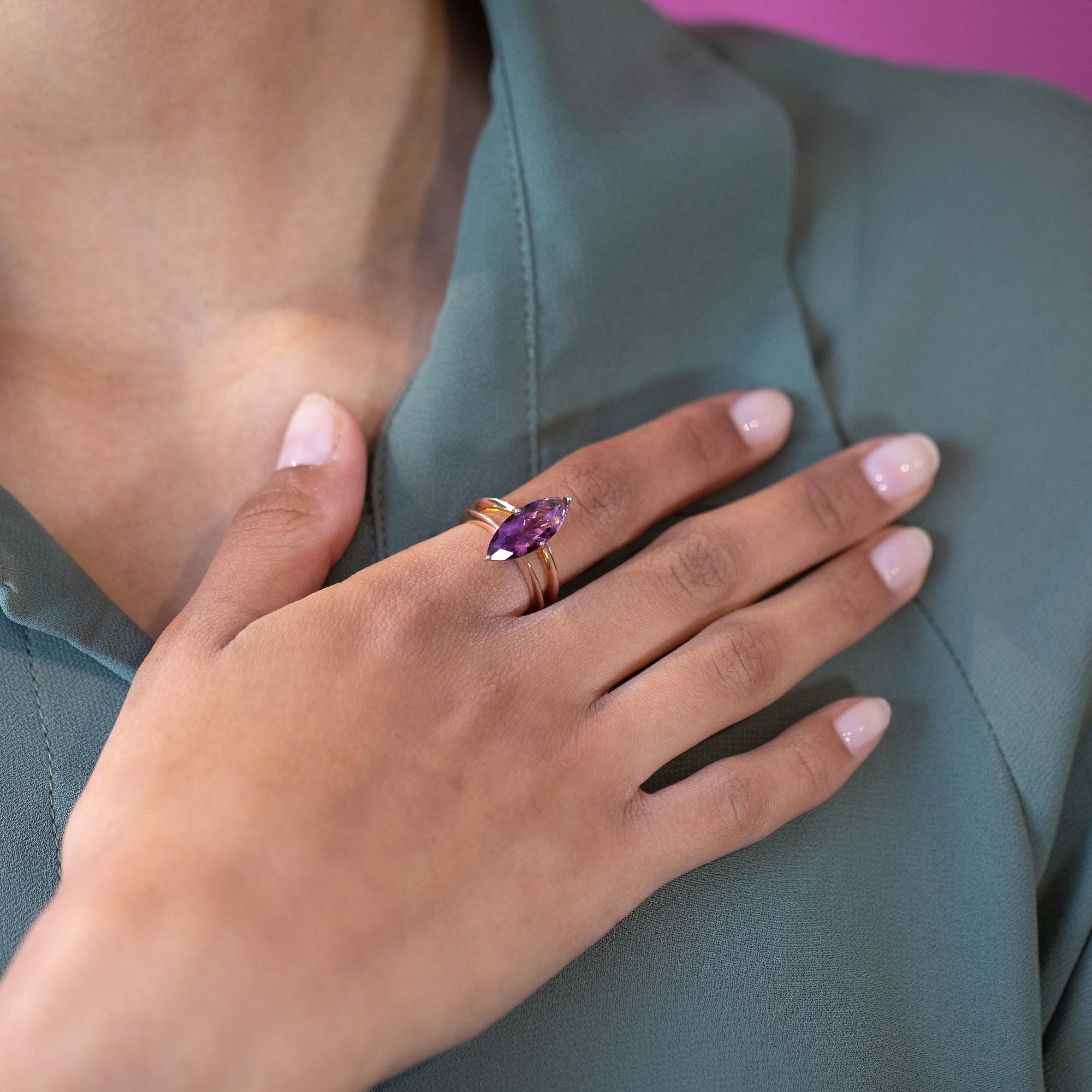 CUSTOM Braxton / Violet Flame Amethyst Rose Gold Ring