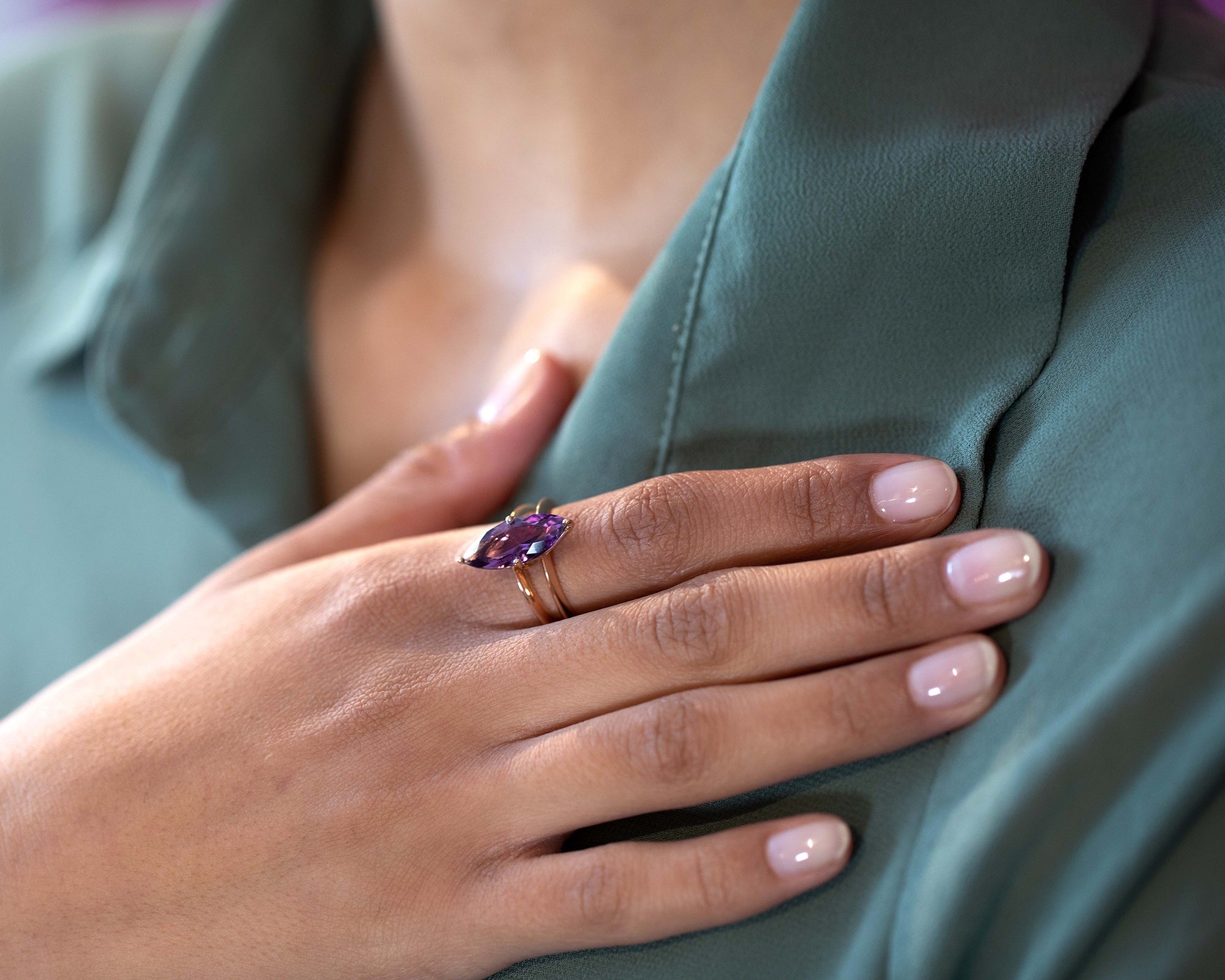 CUSTOM Braxton / Violet Flame Amethyst Rose Gold Ring