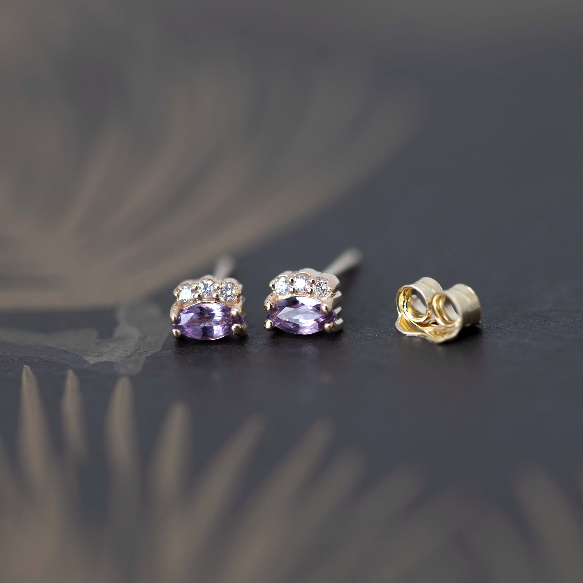 Marquise Shape Violet Lilac Sapphire & Diamond Dora Earrings