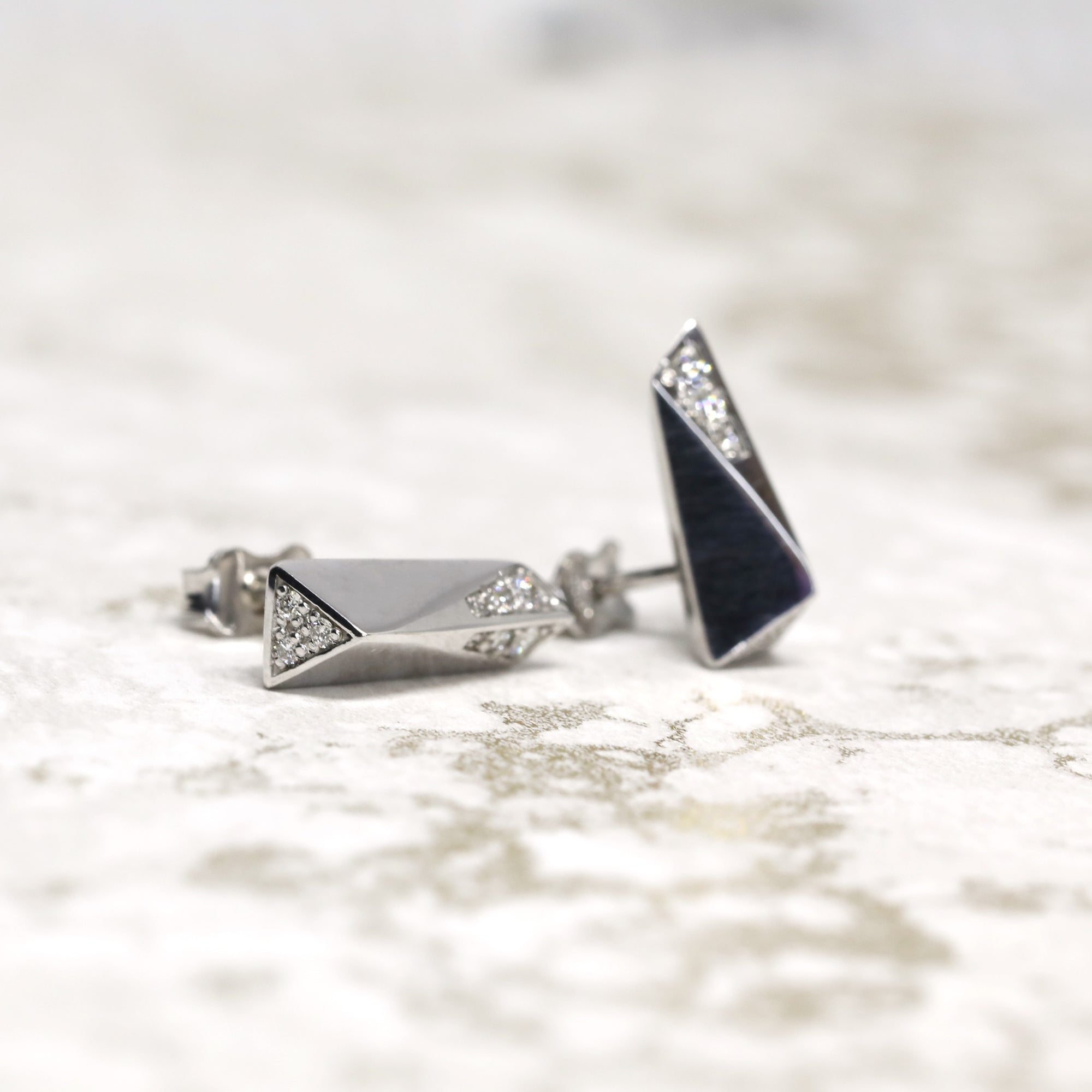 Back view of the diamond and silver jewelry from Fancy Edgy Collection by Bena Jewelry Designer Montreal Handmade Made in Canada