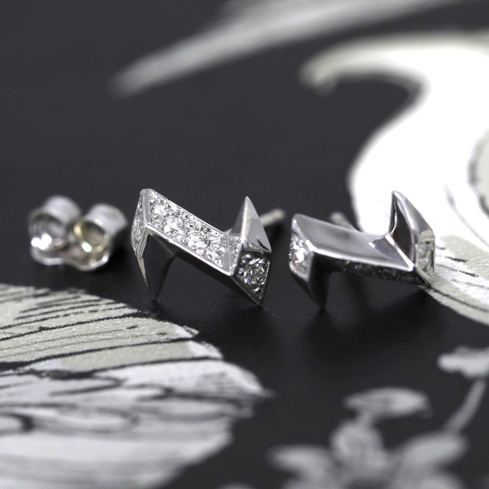 Bena Jewelry Silver Stud Earrings with Round Diamonds Made In Montreal