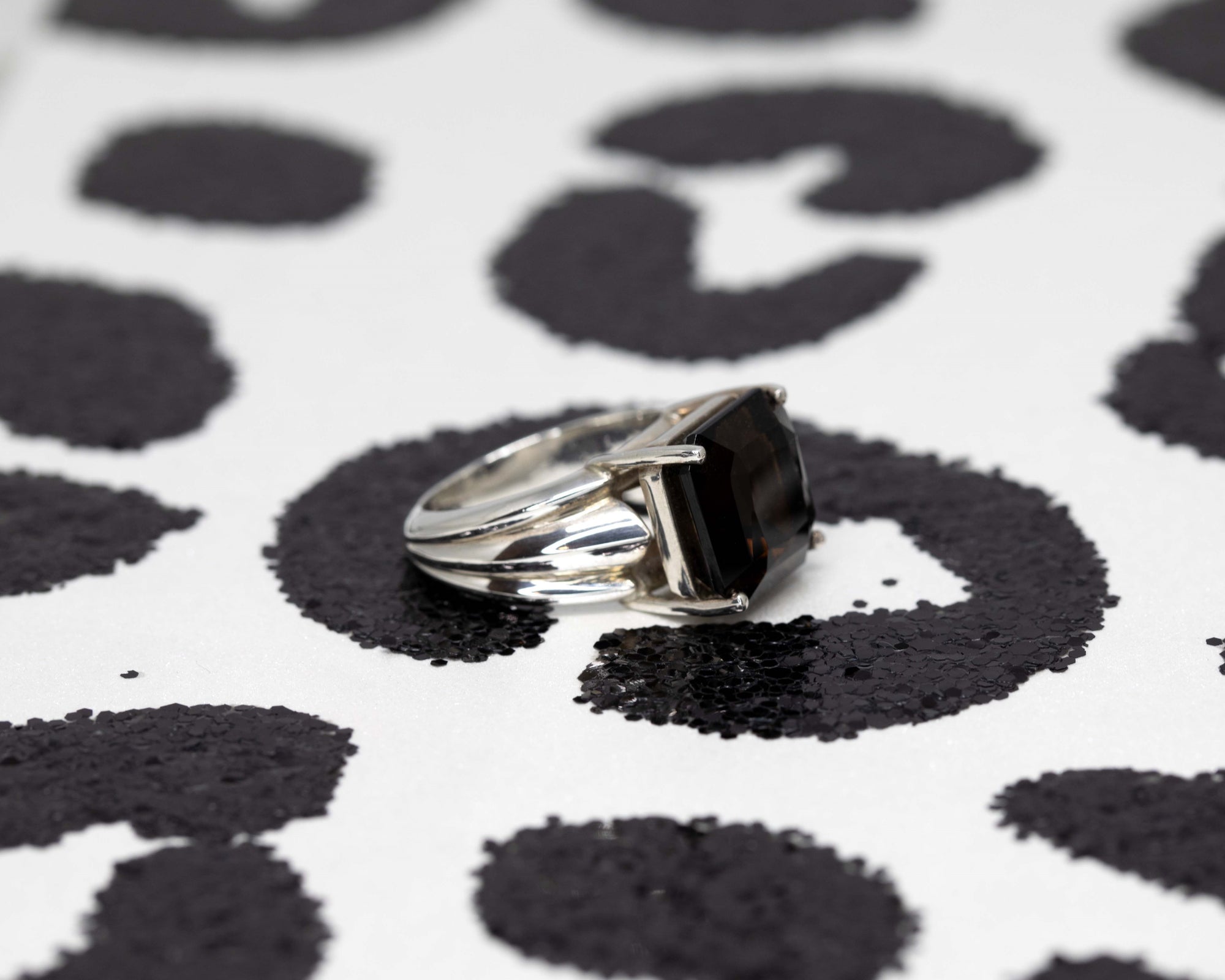 Large Octagon Smoky Quartz Silver Ring