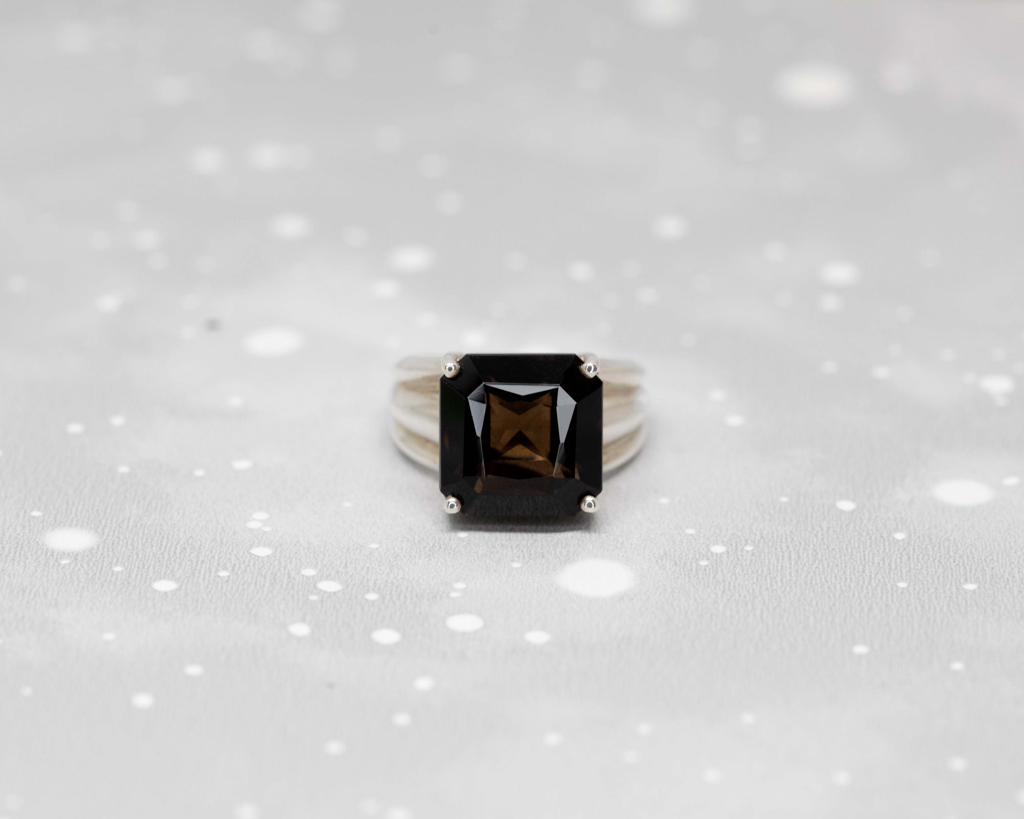 Large Octagon Smoky Quartz Silver Ring