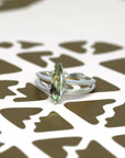 Large pear shape green gemstone engagement ring custom made bridal jewelry color gemstone jewelry handmade in montreal bena jewelry edgy color gems engagement ring montreal fine jewelry designer