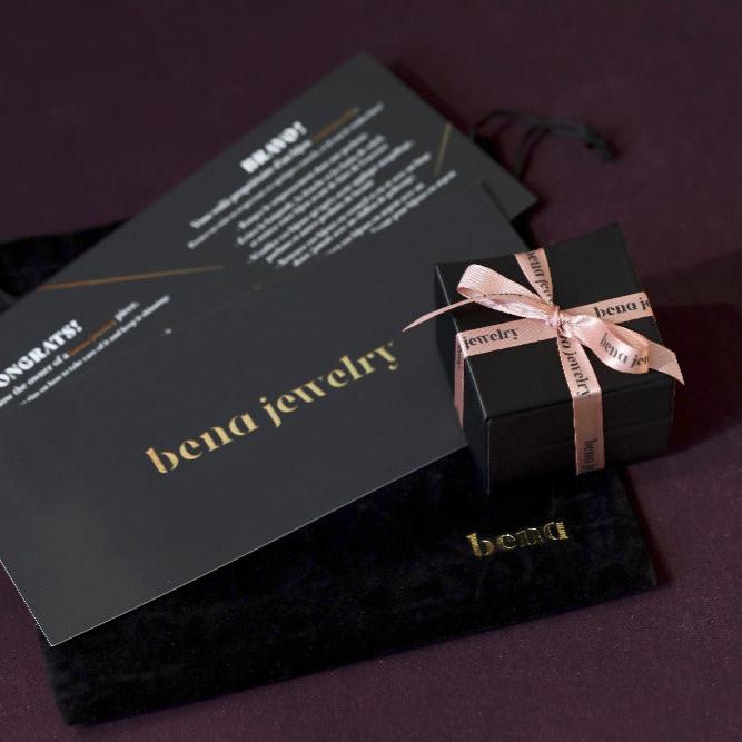 Jewelry packaging of independent brand Bena Jewelry.