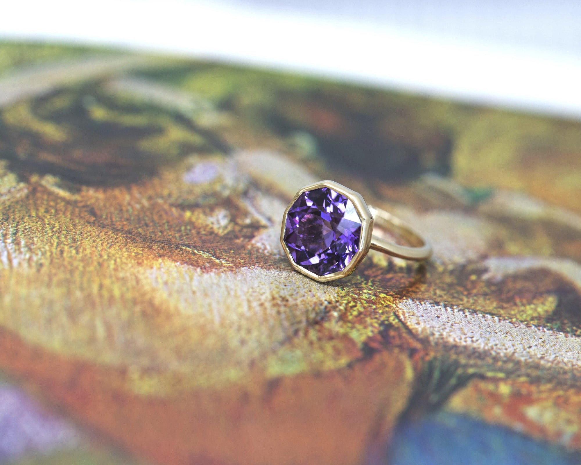 amthyst cocktail ring yellow gold made in montreal bena jewelry
