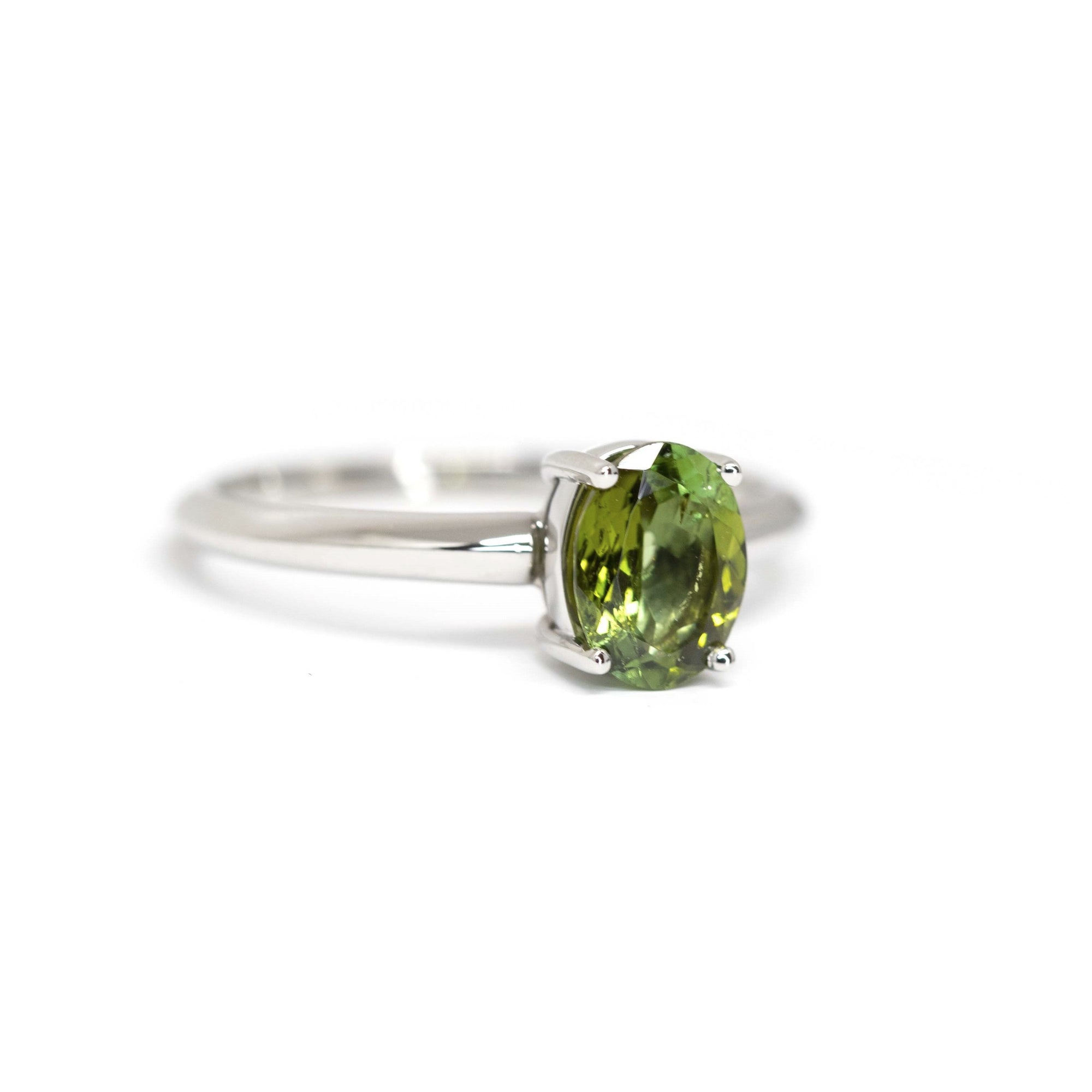 Oval Shape Vivid Green Troumaline Gold Ring