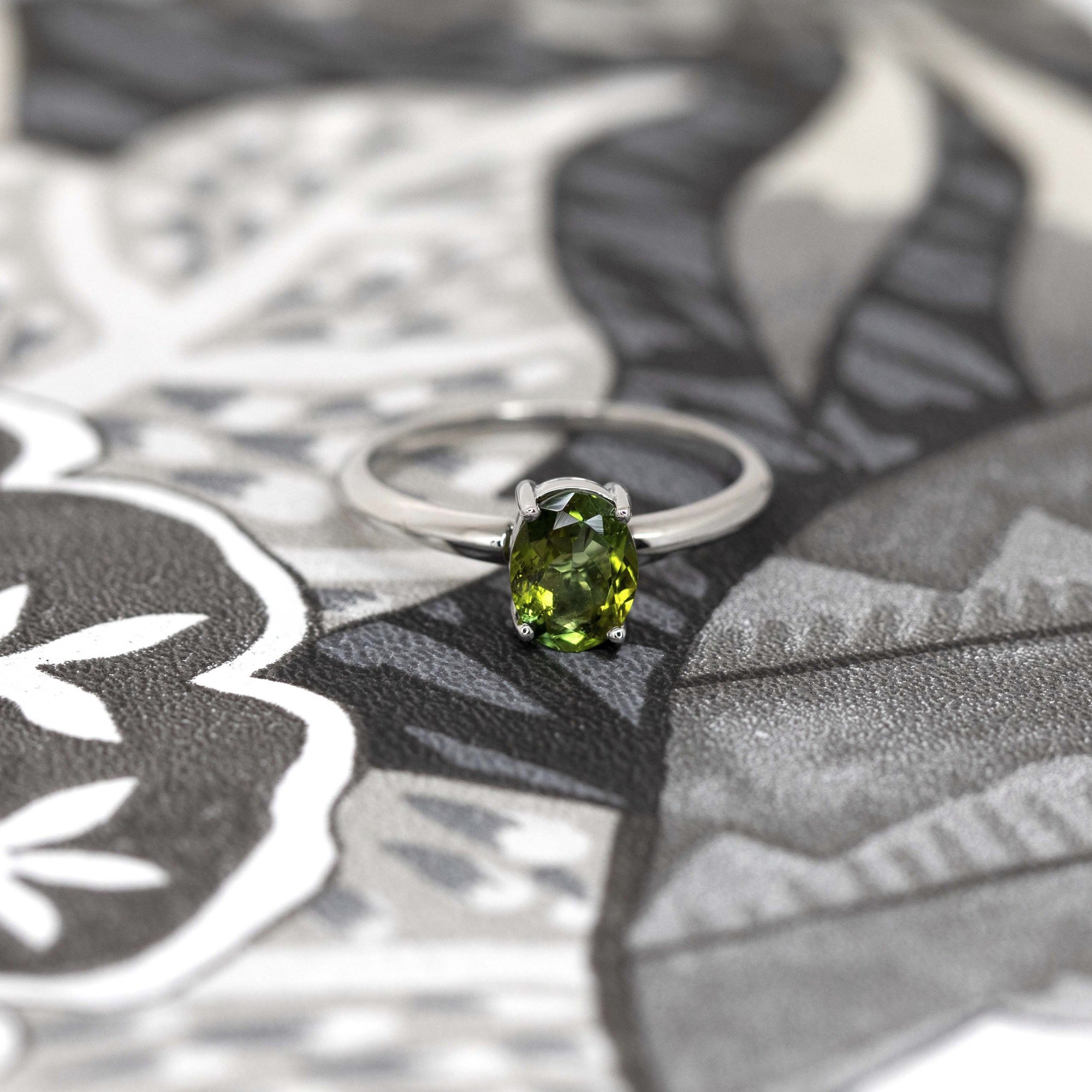 Oval Shape Vivid Green Troumaline Gold Ring