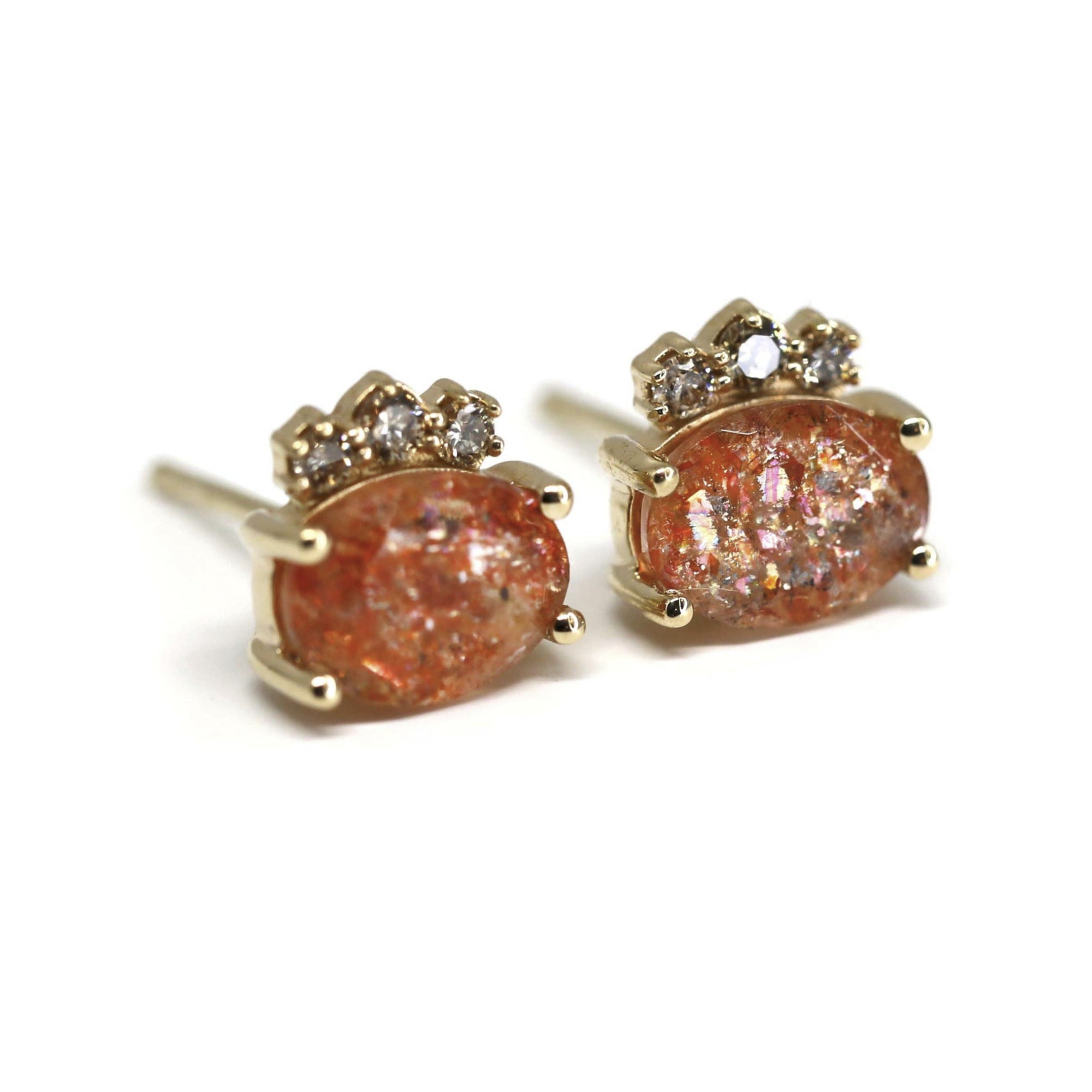 Sunstone & Cognac Diamond Gold Earrings - 0.17 ct