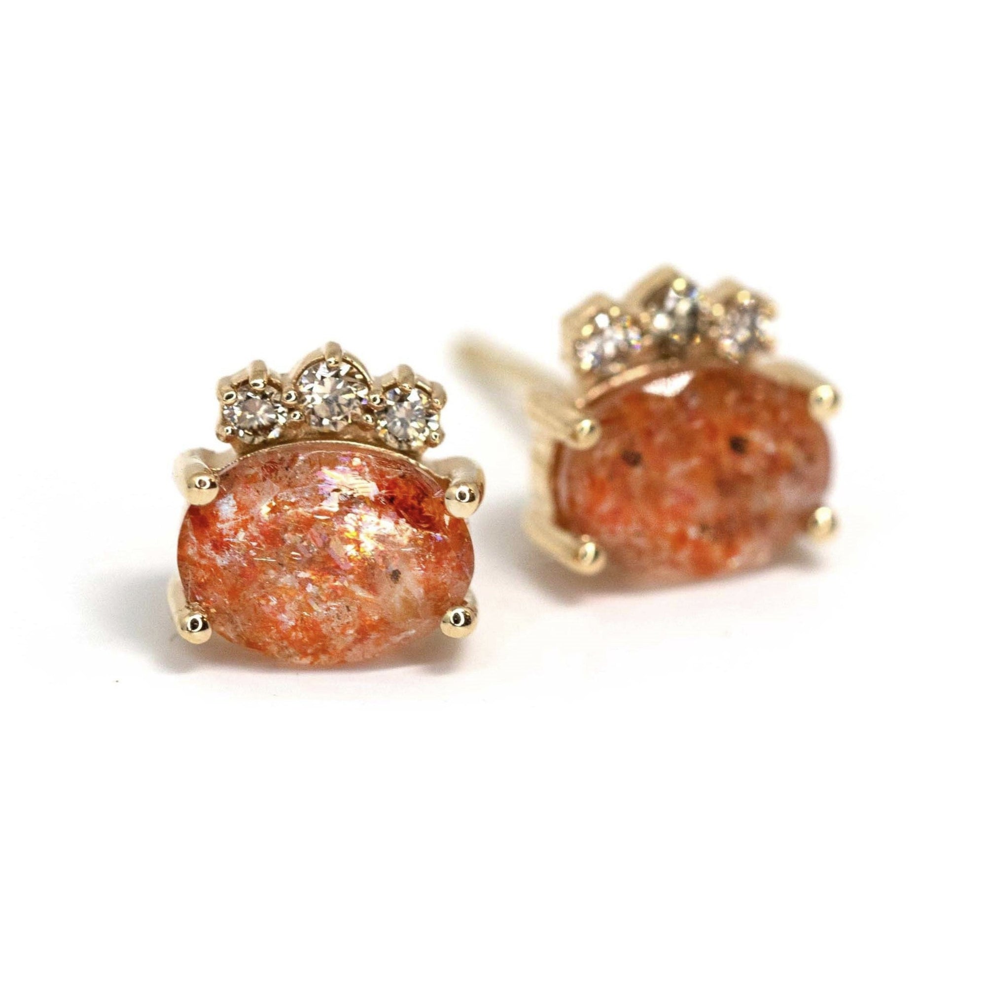 Sunstone & Cognac Diamond Gold Earrings - 0.17 ct