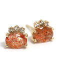 Sunstone & Cognac Diamond Gold Earrings - 0.17 ct