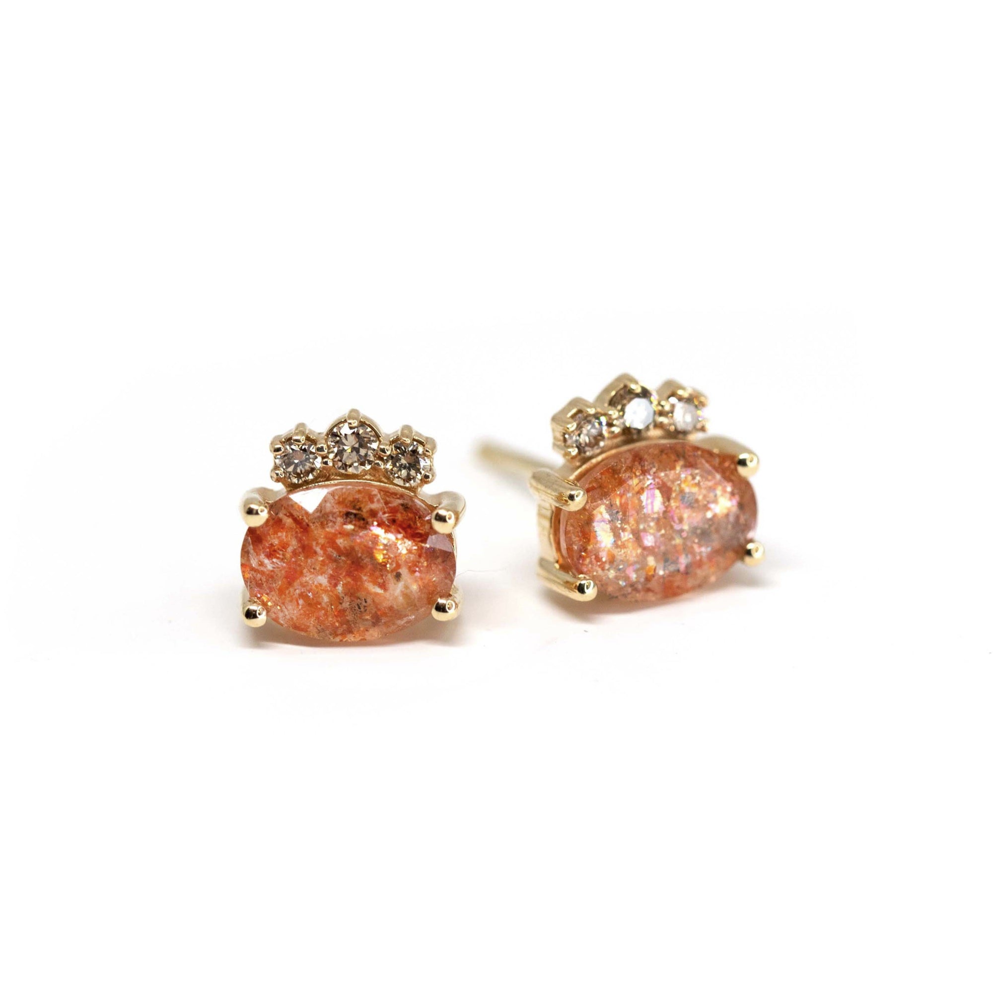 Sunstone & Cognac Diamond Gold Earrings - 0.17 ct