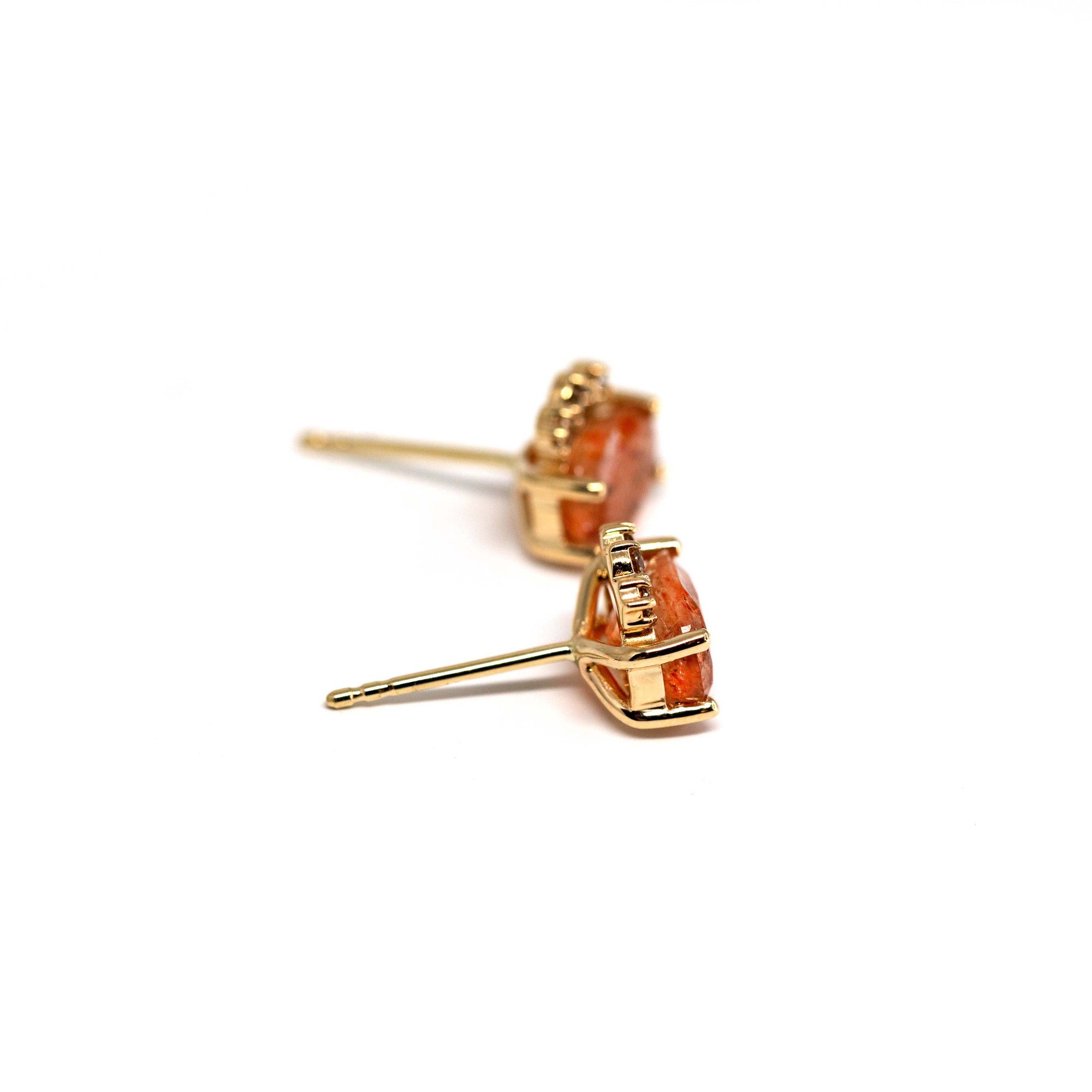 Sunstone & Cognac Diamond Gold Earrings - 0.17 ct