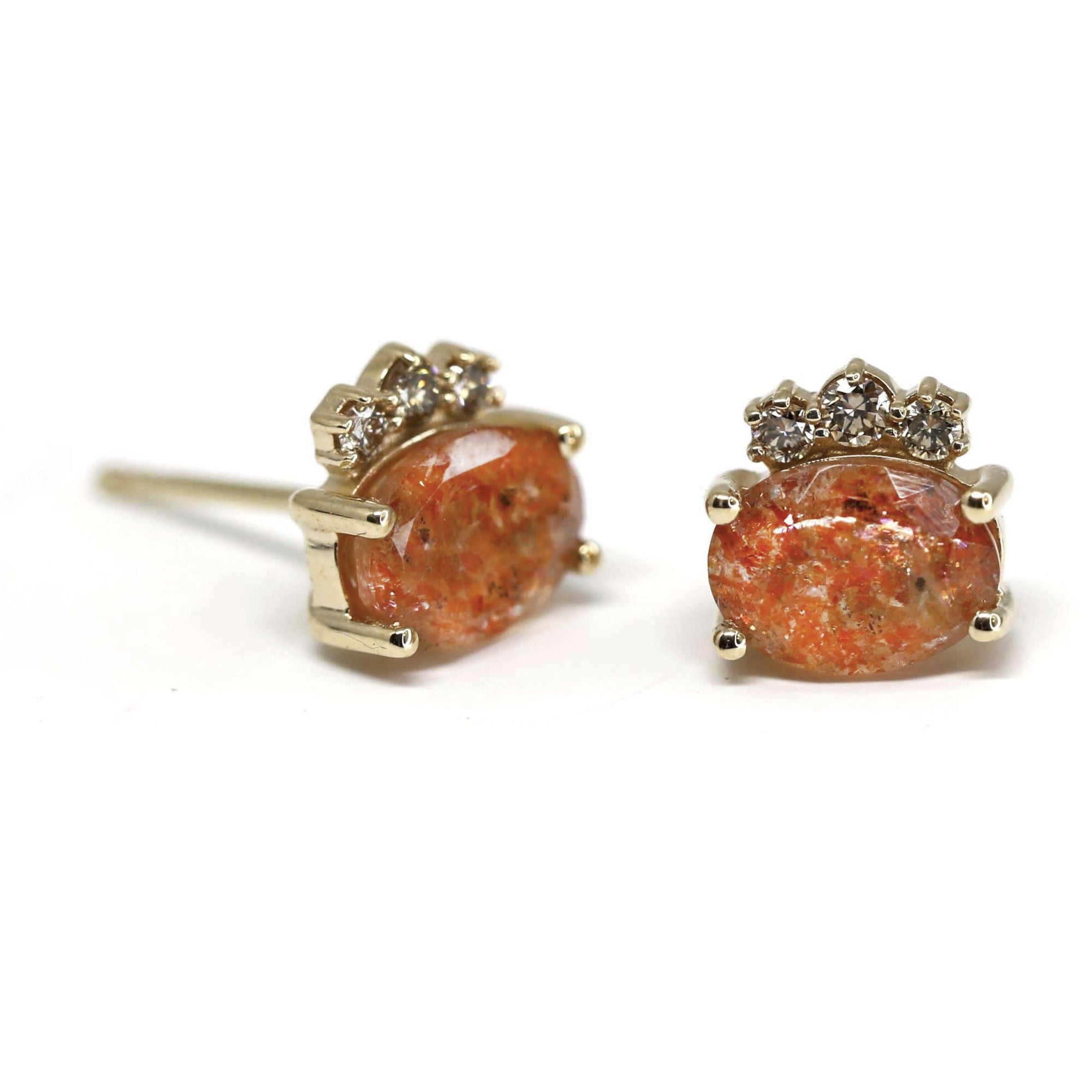 Sunstone & Cognac Diamond Gold Earrings - 0.17 ct